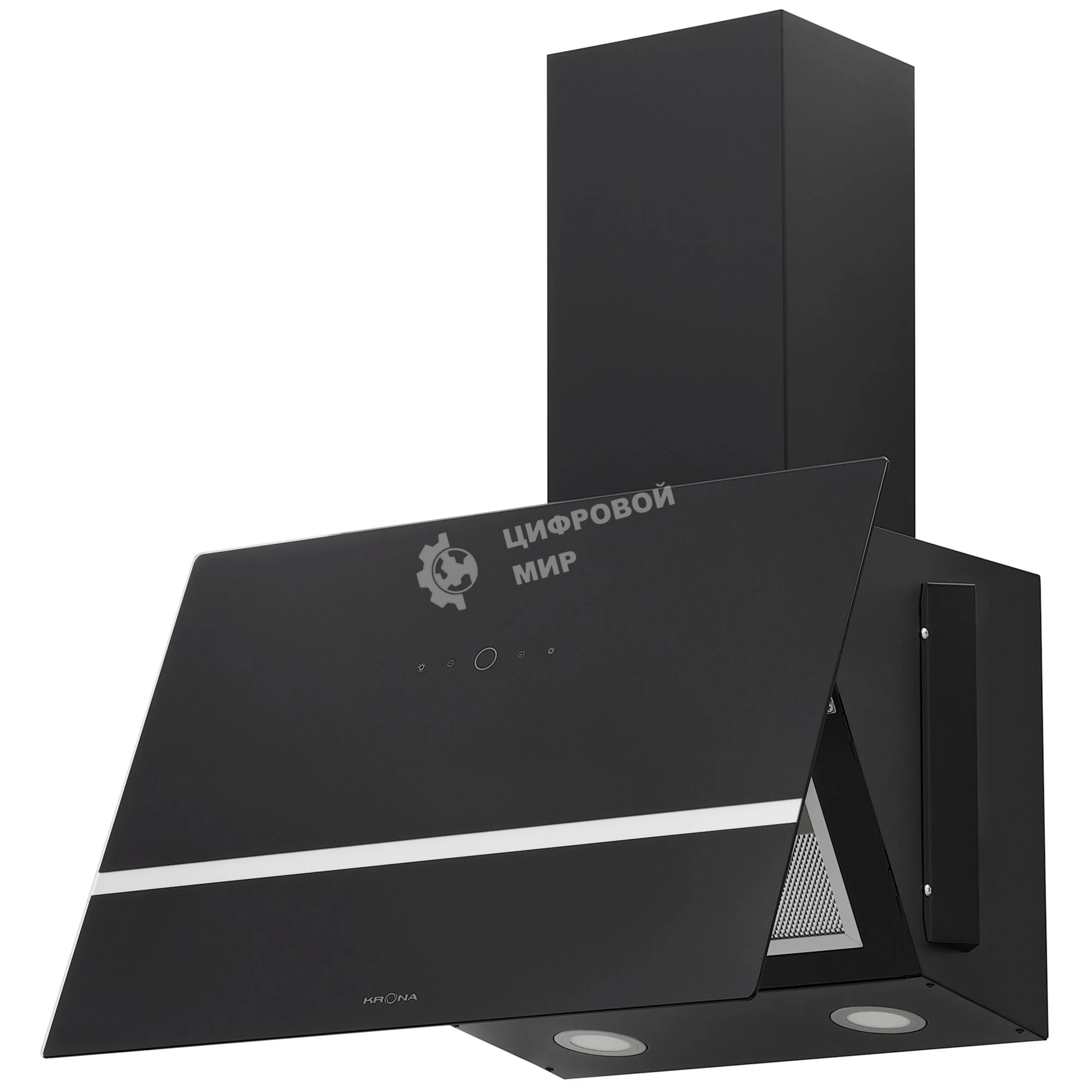 Вытяжка наклонная KRONA Bruna 600 S черный/серебристый, 59.5 см, 1300 куб. м/ч, 56 дБ