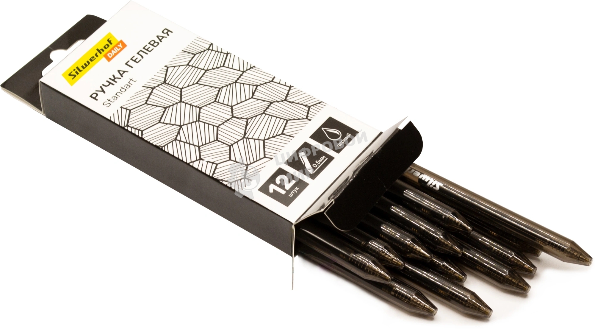 Набор ручек гелевых автоматическая Silwerhof Daily NG Standart, d=0.5мм, черные чернила, коробка картонная (12шт), линия 0.3мм