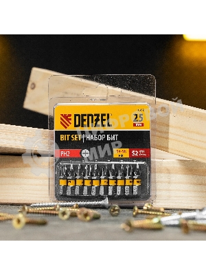 Набор бит Denzel PH2х25, сталь S2, шестигранный профиль, 10 шт.