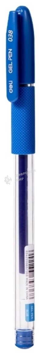 Ручка гелевая Deli EG150-BL прозрачный, d=0.38мм, синие чернила, игловидный пишущий наконечник, резиновая манжета