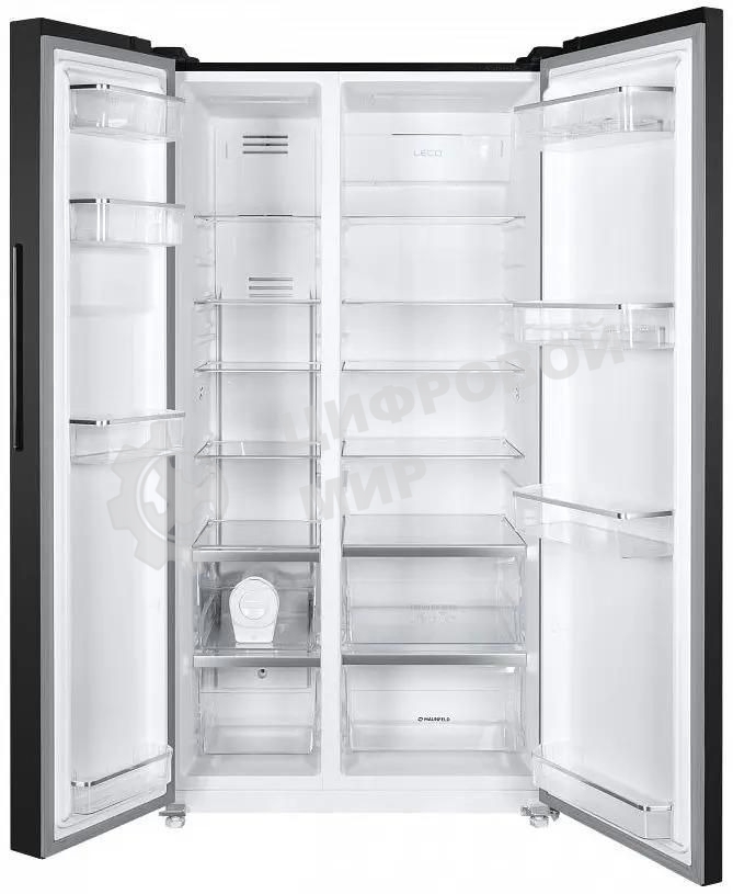Холодильник Maunfeld MFF177NFSB черный глянц. двухкамерный 263/170л морозилка сбоку, No Frost, Side by Side