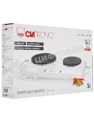 Плита настольная электрическая Clatronic DKP 3583 белый, 2.5 кВт, ТЭН, конфорки - 2, эмаль, поворотные переключатели