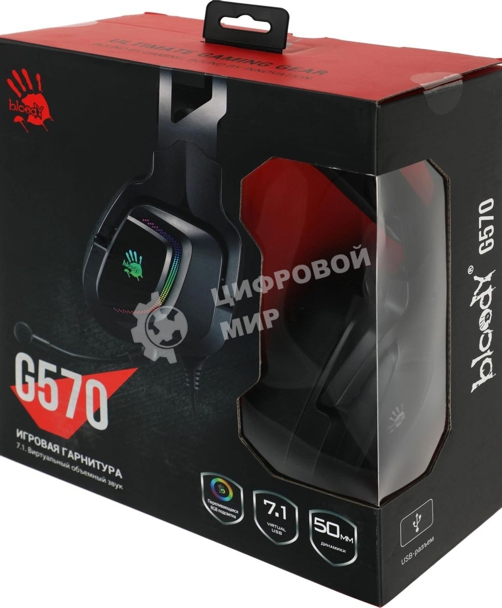 Гарнитура проводная с микрофоном A4Tech Bloody G570 черный/серый 2м мониторные USB оголовье (G570 USB/BLACK + GREY)