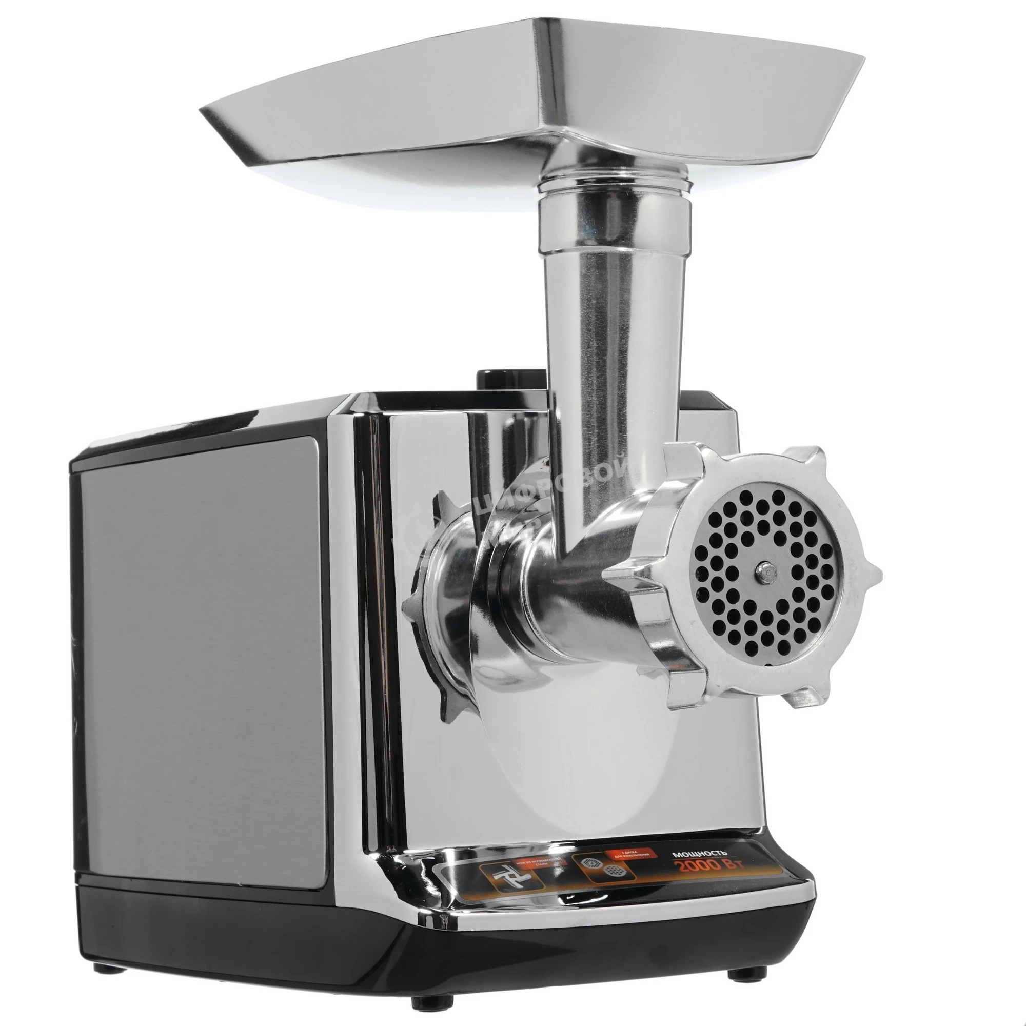 Мясорубка электрическая Sakura SA-6419BK Premium серебристый/черный, 2000 Вт, 2.0 кг/мин, реверс, защита от перегрузки, насадки - 2