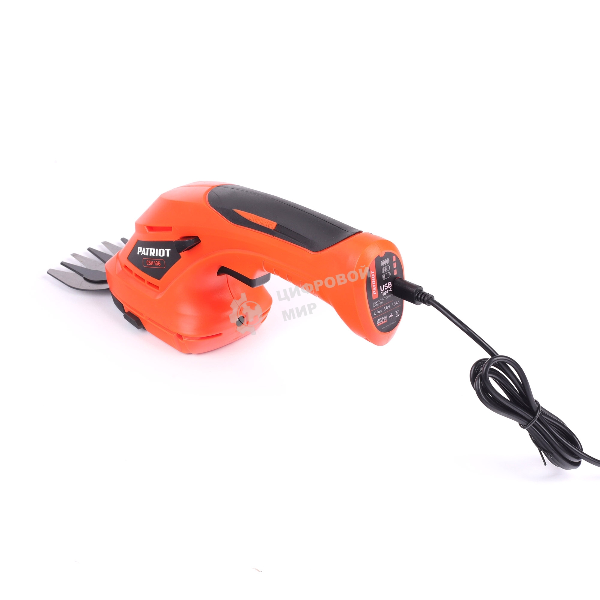 Ножницы-кусторез аккумуляторные PATRIOT CSH 136 3,6В, лазерная заточка, ширина 80мм, макс. 8мм, акб 1,5 Ah