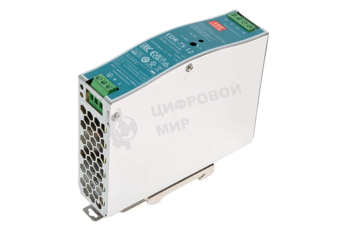 Блок питания AC-DC, 75Вт, вход 90-264V AC, 47-63Гц,127-370В DC, выход 12В,6.3A, рег. вых 12-14В, в кожухе на DIN-рейку