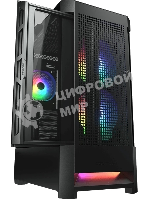 Компьютерный корпус Cougar Airface RGB Black, 2х140мм + 1x120мм ARGB Fan, ARGB Fan Hub, без БП, черный, ATX