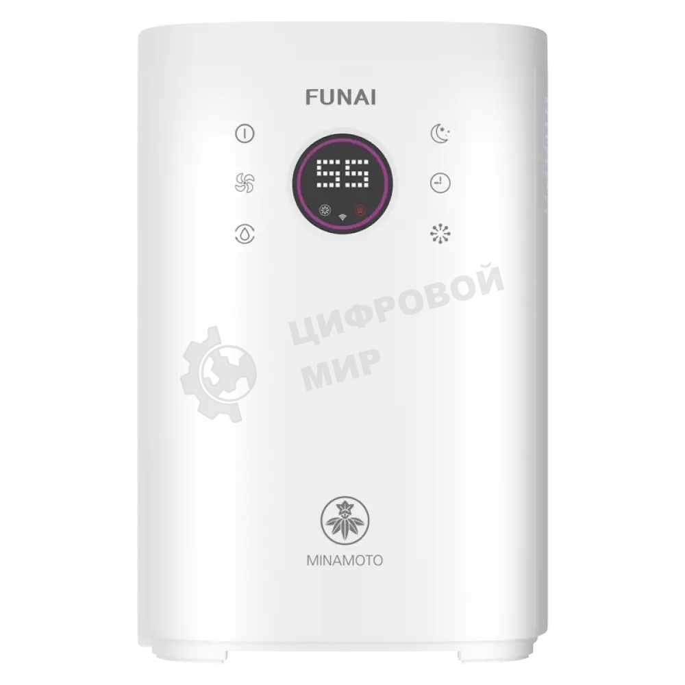 Увлажнитель воздуха Funai Minamoto USH-MNE450/4.0(WT) белый, 45 м², 4 л, ультразвуковой, гигростат, ионизация, ароматизация, управление по Wi-Fi, пульт ДУ
