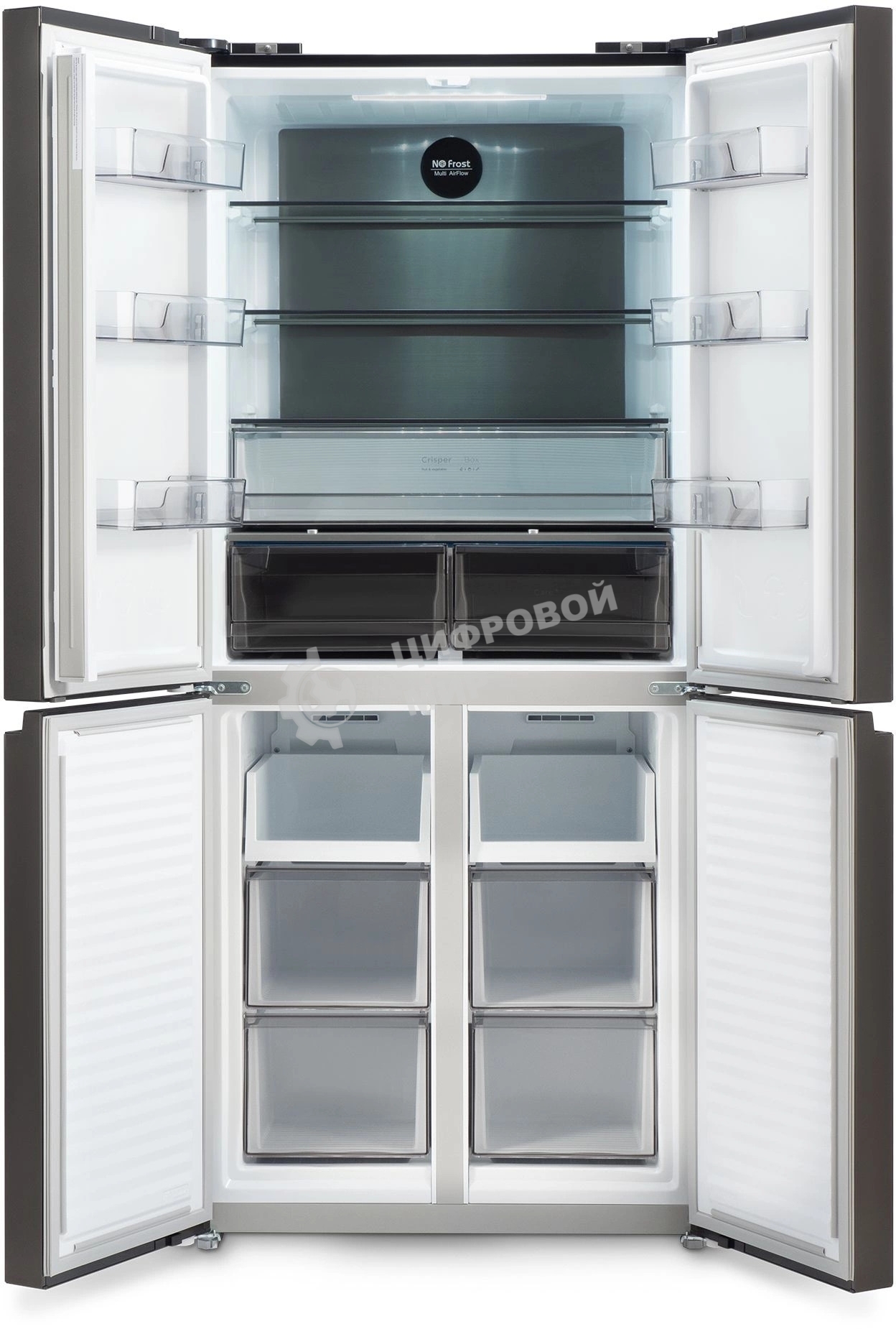 Холодильник Hyundai CM45043F черная сталь трехкамерный 270/135л морозилка снизу No Frost, Side by Side