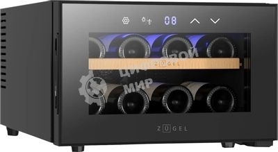 Винный шкаф ZÜGEL ZTWF81B черный, 22 л, 1 отсек, 8 бут.