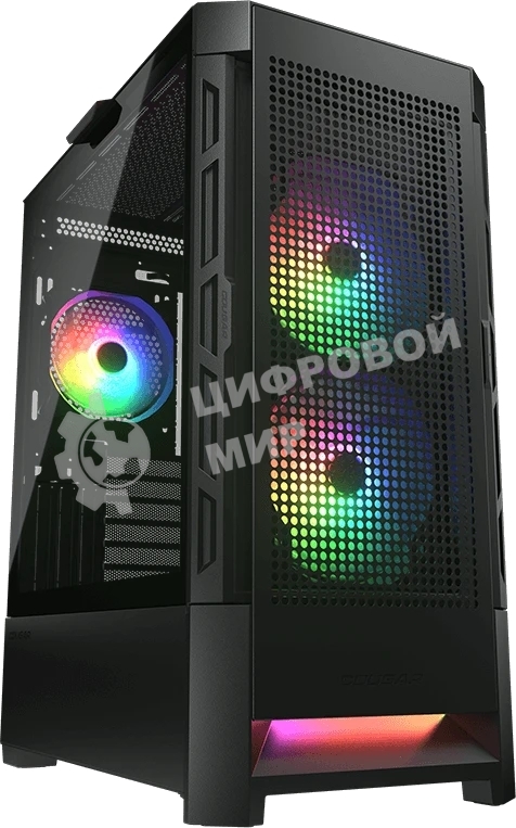 Компьютерный корпус Cougar Airface RGB Black, 2х140мм + 1x120мм ARGB Fan, ARGB Fan Hub, без БП, черный, ATX
