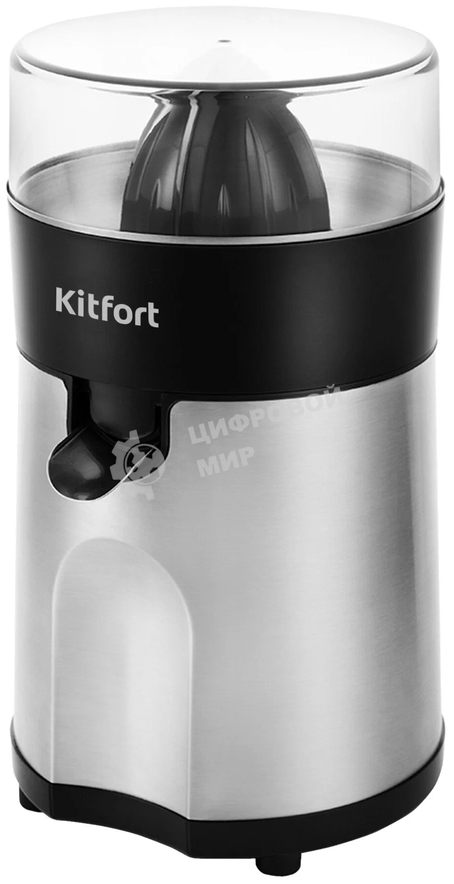 Соковыжималка Kitfort КТ-1113 стальной/чёрный, цитрусовая, 85 Вт, 600 мл, механическое