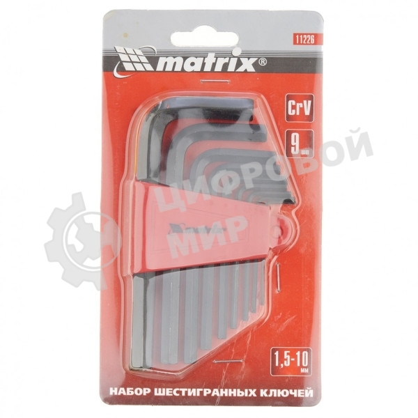 Набор ключей имбусовых Matrix 11226 HEX, 1,5–10 мм, CrV, 9 шт.