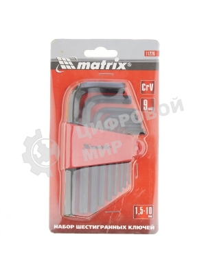Набор ключей имбусовых Matrix 11226 HEX, 1,5–10 мм, CrV, 9 шт.