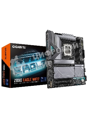 Материнская плата Gigabyte Z890 EAGLE WIFI7, LGA 1851, Intel Z890, 4xDDR5, 4xSATA, 4xM.2, 1xPCIe 5.0 x16, 2xPCIe 4.0 x4, 1xDP, 1xUSB-C, 1x 2.5Gb LAN, 4xUSB-A 3.2 Gen 1, 2xUSB-A 3.2 Gen 2, 3x3.5 мм, 7.1, 1xUSB4, ATX