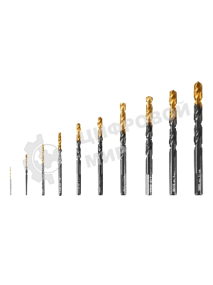 Набор сверл по металлу Denzel 1-10 мм, HSS-Tin, Golden Tip, 10 шт