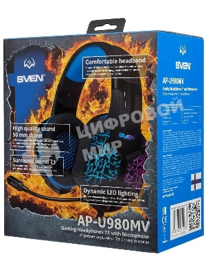 Гарнитура Sven AP-U980MV синий-чёрный, проводная, USB