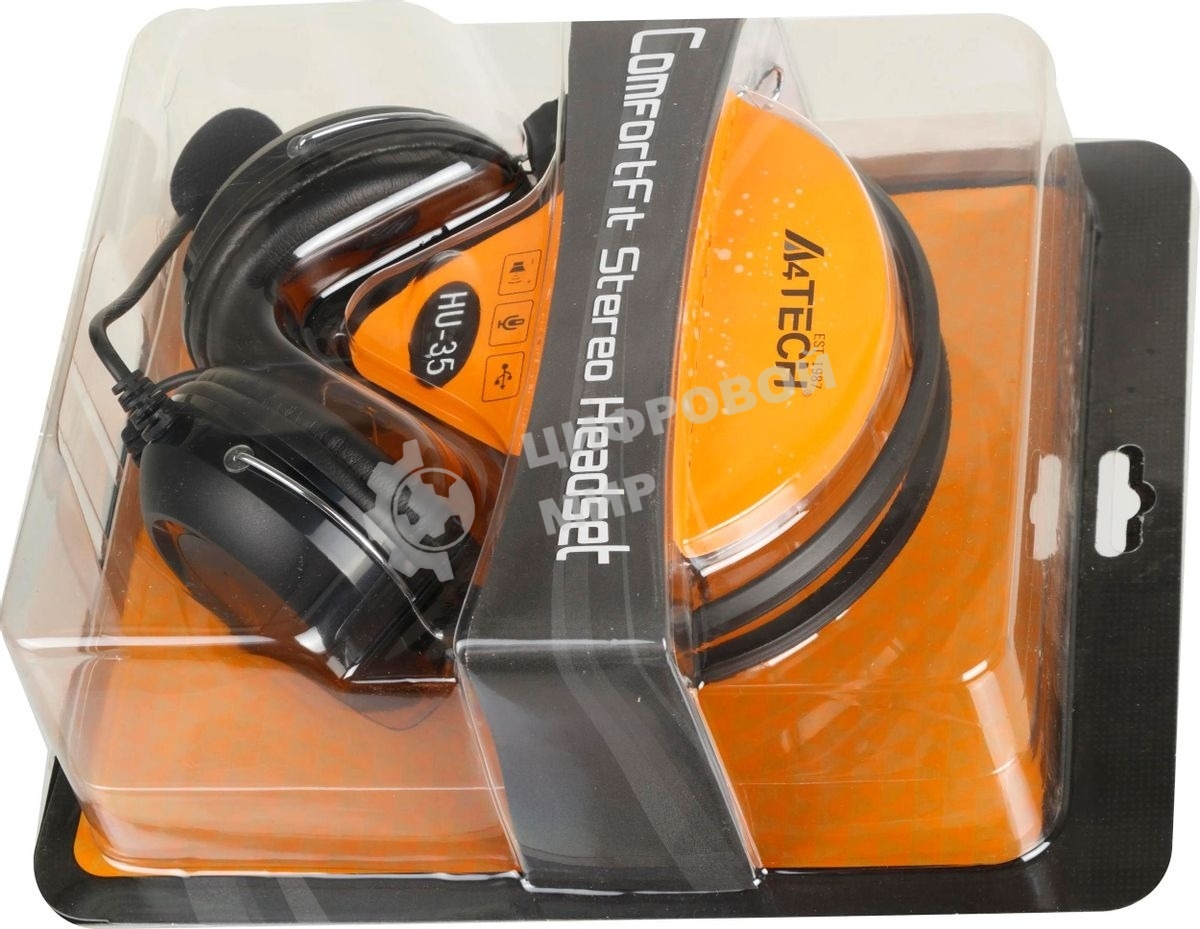 Гарнитура проводная с микрофоном A4Tech HU-35 черный 2м накладные USB оголовье