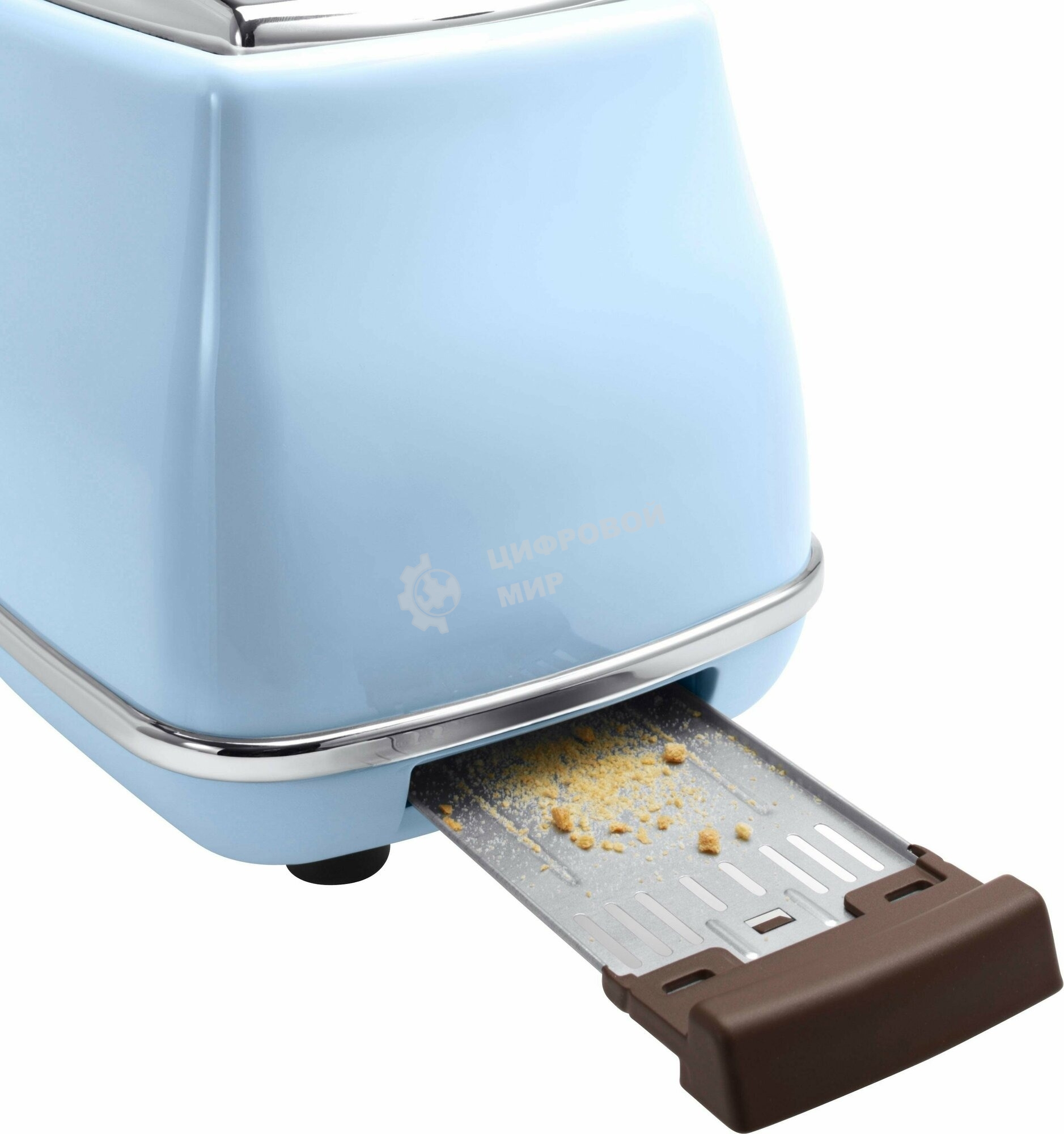 Тостер DeLonghi CTOV 2103.AZ, 900 Вт, на 2 тоста, разморозка, обжаривание, решетка для подогрева, поддон, голубой