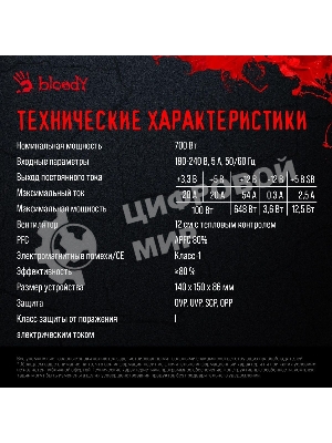 Блок питания Bloody BD-PS700W, 700Вт, 80 PLUS WHITE, 120мм, черный