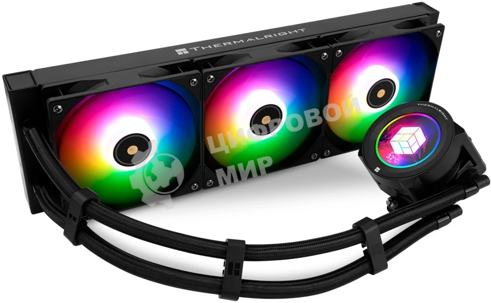 Система жидкостного охлаждения Thermalright Core Vision 360 (360mm, LED, Black, ARGB/Fans: 3x120mm, 72.37CFM, 27.7dBA, 2000RPM/Pump height 66mm, Rad thickness 27mm/S: 1700, 1200, 1851, 115X, 2011, 2066, AM5, AM4)