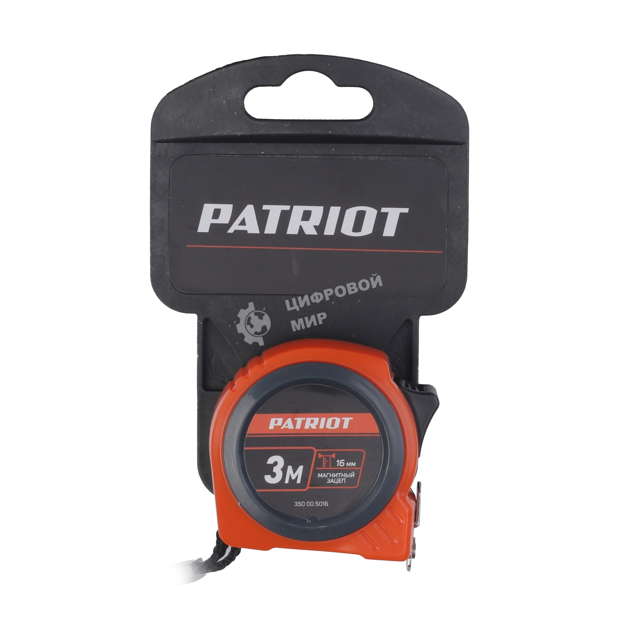 Рулетка PATRIOT MTP-3-16, магнит, 2сторон.зацеп, антиблик.нейлон.покрытие, крупн.шрифт, двусторон.белая лента, 3м*16 мм