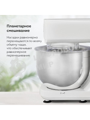 Планетарный миксер BQ MX520 White. Макс. мощность: 1600 Вт, Регулировка скорости: 6 скоростей + импульсный режим