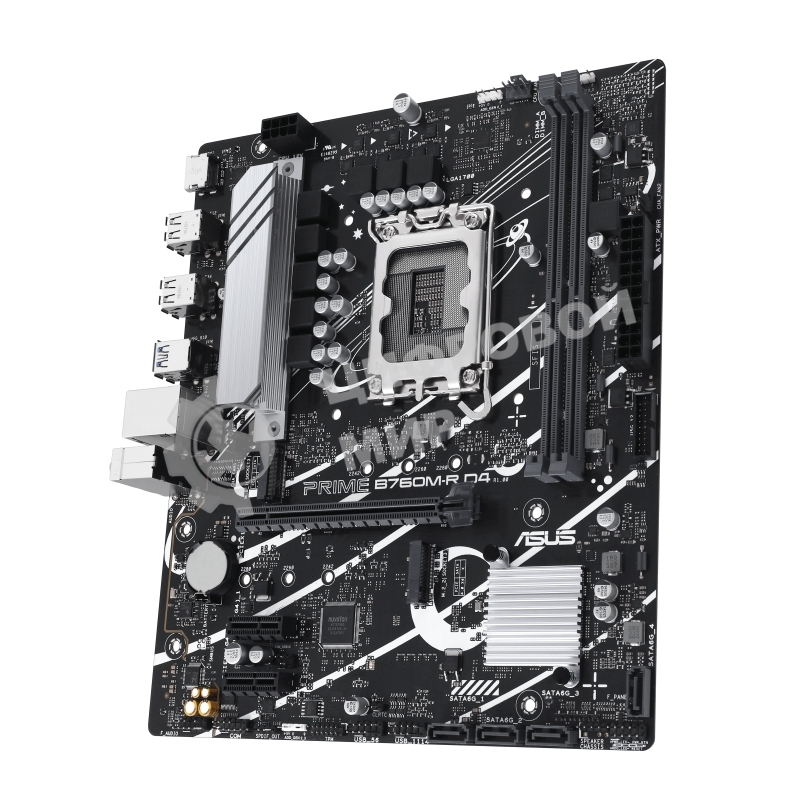 Материнская плата ASUS PRIME B760M-R D4, LGA 1700, Intel B760, 2xDDR4, 4xSATA, 2xM.2, 1xPCIe 4.0 x16, 1xPCIe x1, 1xHDMI, 1x 2.5Gb LAN, 4xUSB-A 2.0, 4xUSB-A 3.2 Gen 1, 3x3.5 мм, 7.1, mATX