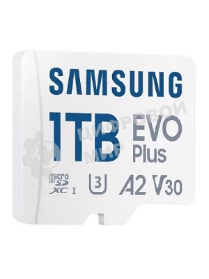 Флеш карта Samsung EVO Plus, microSDXC 1Tb, Class 10, A2, V30, UHS-I (U3), W 90 МБ/с, R 160 МБ/с, адаптер на SD