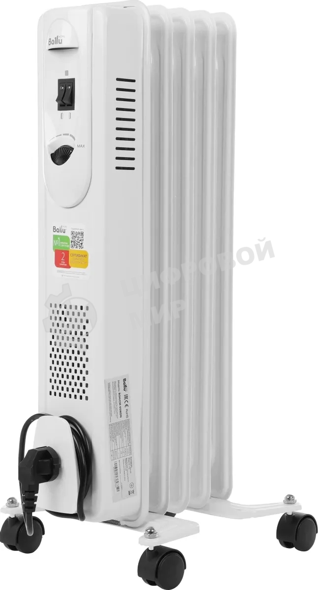 Обогреватель масляный Ballu Comfort BOH/CM-05WDN 1000 (5 секций) белый, 1000 Вт, 15 м2, термостат