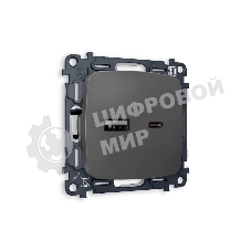 Комплект механизма розетки OMEGA Графит мягкое касание 2USB A+C 20W (быстрая зарядка) QUANT (OP9110, VM177) MO911010