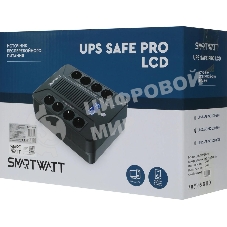 Источник бесперебойного питания SMARTWATT UPS SAFE PRO LCD 800 черный 800/480 ВА/Вт, напольный/настенный, линейно-интерактивный, LCD дисплей, Shuko CEE7/4 - 8 шт. (4 шт. с резервным питанием, 4 шт. - сетевой фильтр)