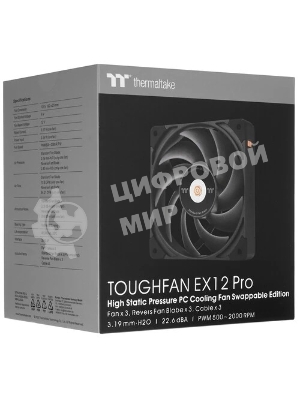 Комплект вентиляторов для корпуса Thermaltake TOUGHFAN EX12 Pro (3 шт.) черный, 120 мм, 2000 об/мин, 29.8 дБ, 4 pin