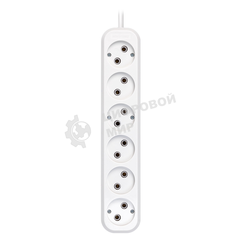 Удлинитель Smartbuy, 6 гнезд 5 метров 10А/2,2 кВт без заземления ПВС 2х1,0 (SBE-10-6-05-N)