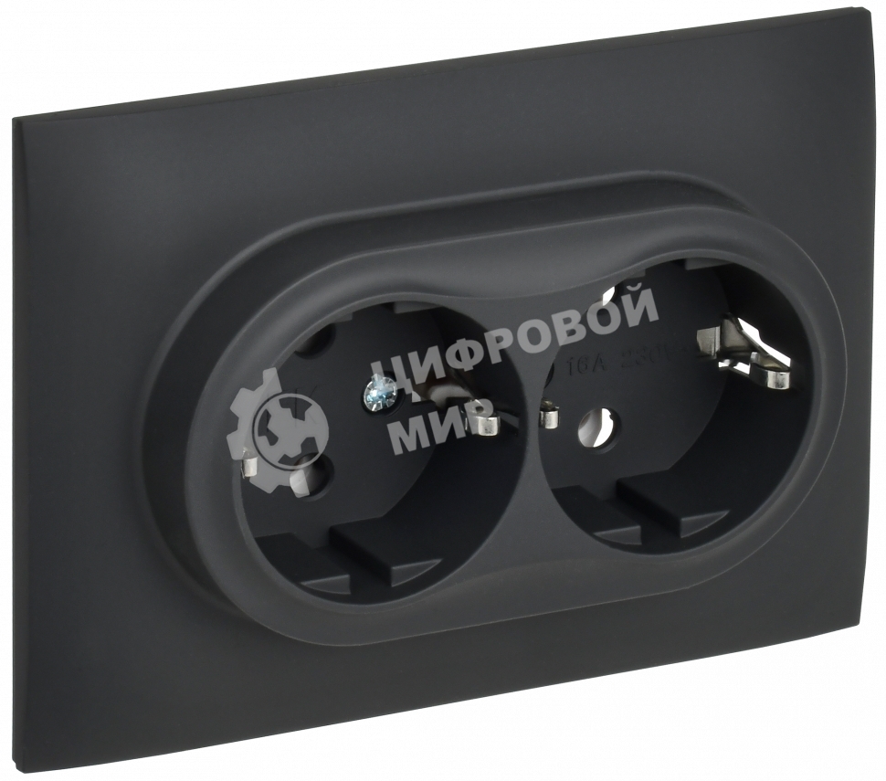 Розетка 2-местная IEK SKANDY SK-R08G (SK-R21-16-K53-F) с заземлением, без защитных шторок 16А в сборе, графит
