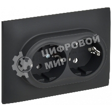 Розетка 2-местная IEK SKANDY SK-R08G (SK-R21-16-K53-F) с заземлением, без защитных шторок 16А в сборе, графит