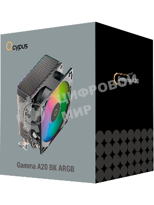 Кулер для процессора Ocypus Gamma A20 BK ARGB, 92mm FARGB FAN, Top FARGB Panel, 2 HEAT PIPES, 3-PIN, 1900 RPM, 21DBA, HYDRO BEARING, LGA115X/1200/1700/18XX, AM4/AM5