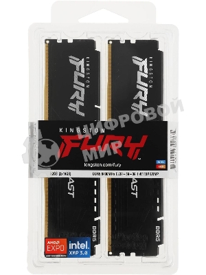 Оперативная память Kingston Fury Beast, DDR5, 32Gb (2x16Gb), 6400MHz, CL32, DIMM, с радиатором, черный