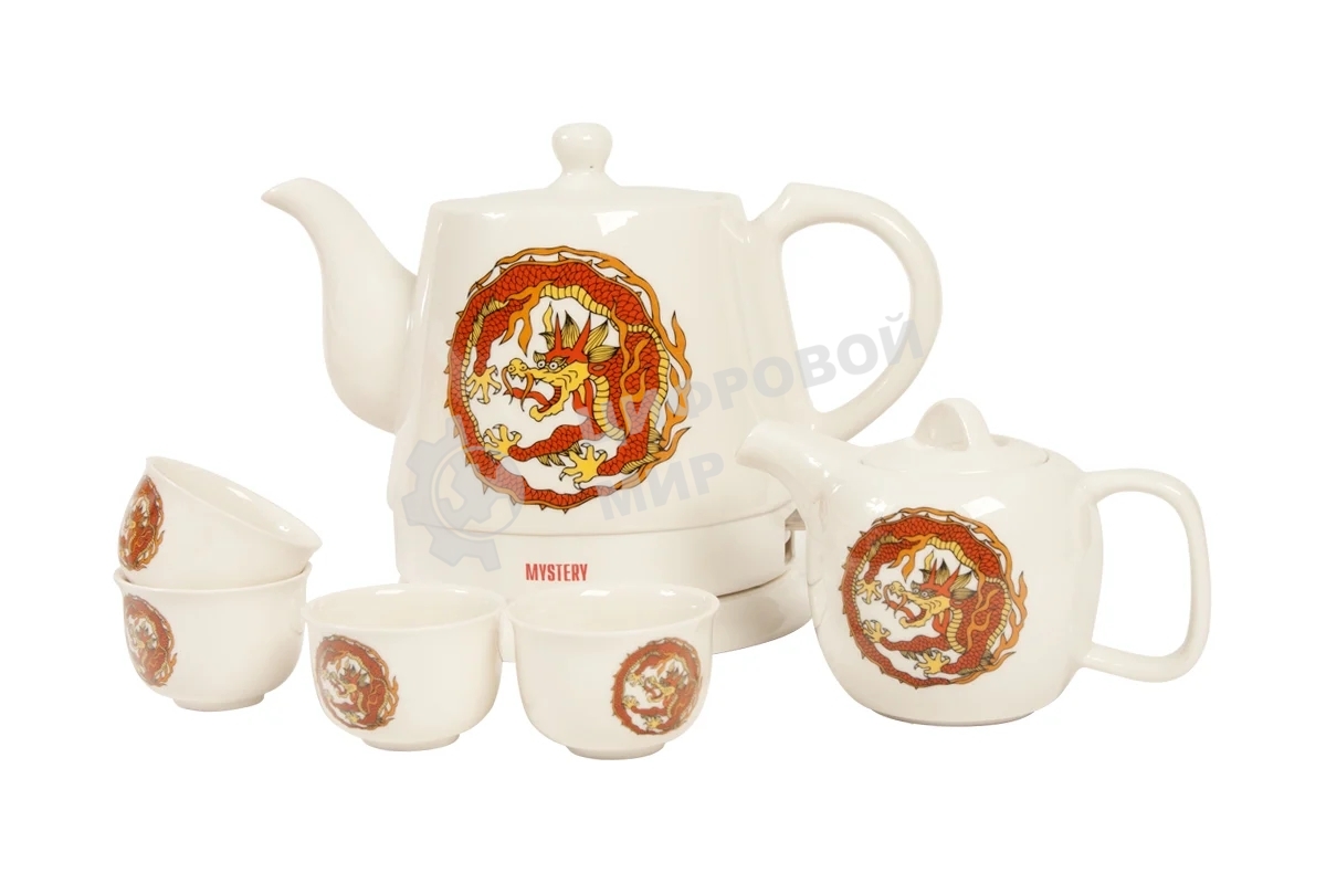 Набор чайный Mystery MEK-1624 1.2л, белый, 1500 Вт, (корпус: керамика)