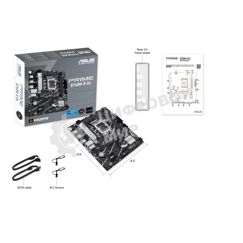 Материнская плата ASUS PRIME B760M-R D4, LGA 1700, Intel B760, 2xDDR4, 4xSATA, 2xM.2, 1xPCIe 4.0 x16, 1xPCIe x1, 1xHDMI, 1x 2.5Gb LAN, 4xUSB-A 2.0, 4xUSB-A 3.2 Gen 1, 3x3.5 мм, 7.1, mATX