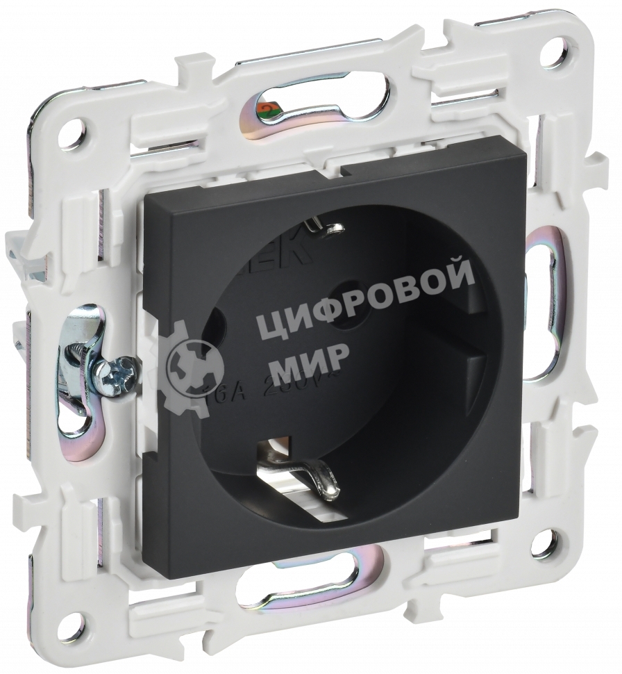 Розетка IEK SKANDY SK-R04G (SK-R14-16-K53) с заземлением, с защитными шторками 16А, графит