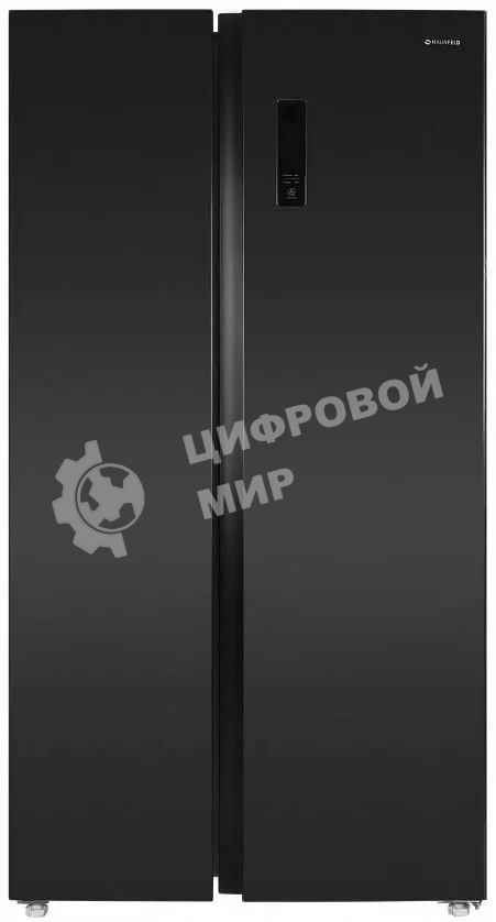 Холодильник Maunfeld MFF177NFSB черный глянц. двухкамерный 263/170л морозилка сбоку, No Frost, Side by Side