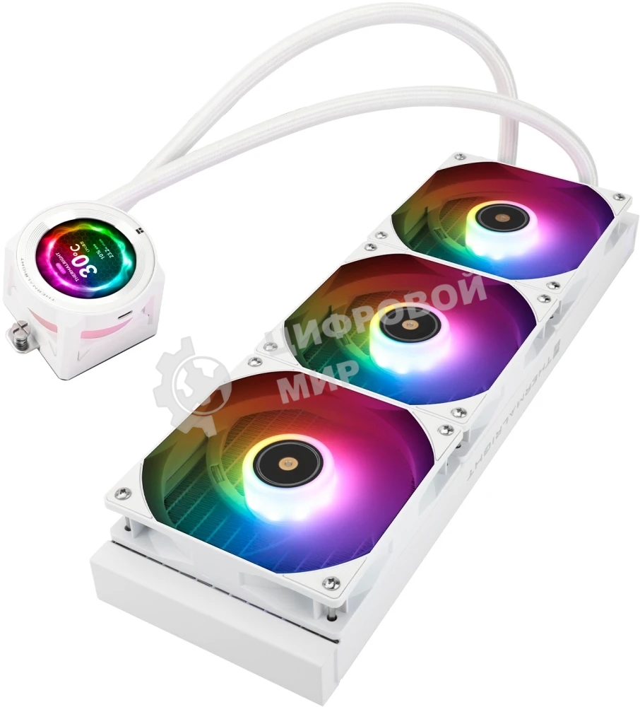 Система жидкостного охлаждения Thermalright Core Vision 360 (360mm, LED, White, ARGB/Fans: 3x120mm, 72.37CFM, 27.7dBA, 2000RPM/Pump height 66mm, Rad thickness 27mm/S: 1700, 1200, 1851, 115X, 2011, 2066, AM5, AM4)