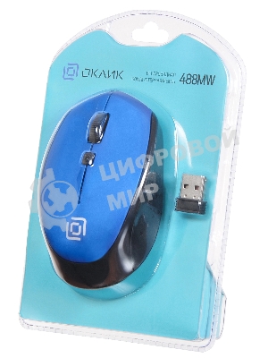 Мышь беспроводная Oklick 488MW синий/черный, 1600 dpi, радиоканал, USB, кнопки - 4