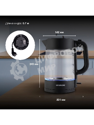 Чайник электрический Hyundai HYK-G7707 1.7л. 2200Вт графит корпус: стекло