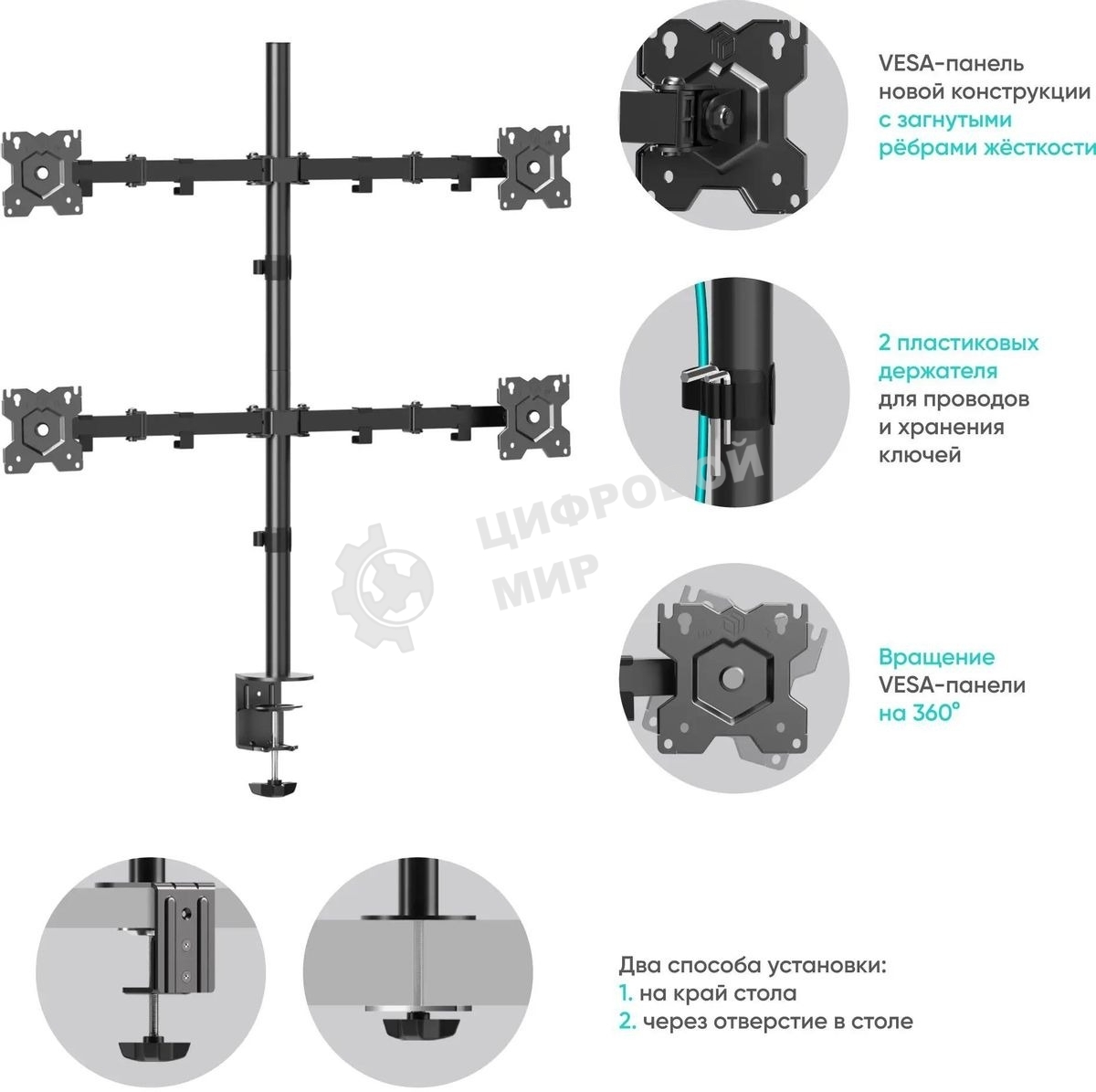Кронштейн ONKRON D421E для четырех мониторов 13