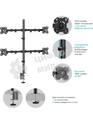 Кронштейн ONKRON D421E для четырех мониторов 13