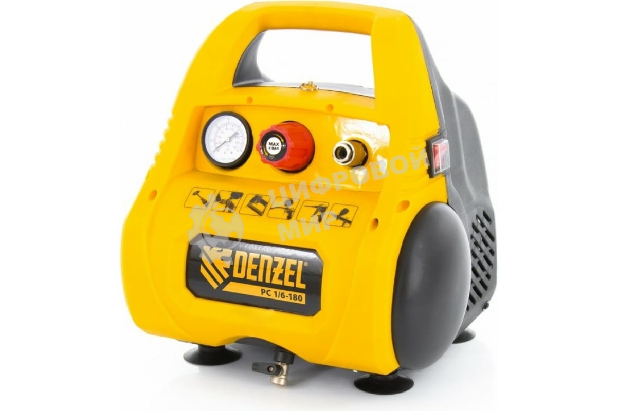 Компрессор поршневой Denzel РС 1/6-180 безмасляный, 1100 Вт, 180л/мин, 8 бар