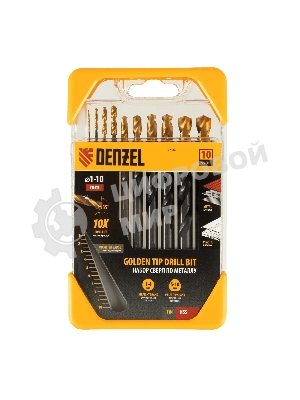 Набор сверл по металлу Denzel 1-10 мм, HSS-Tin, Golden Tip, 10 шт