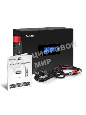 Комплект Источник бесперебойного питания EX295992RUS + батарея 100Aч EX285656RUS 1шт (инвертор, синус, для котла, PF=1, настенный) ExeGate IdealSine SR-600.LCD.2SH <600VA/600W, чистая синусоида, цветной LCD-дисплей, 2*Schuko, крепление настенное, Black> + батарея ExeGate HRL 12-100 (12В, 100А·ч) 1шт
